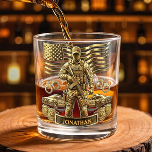Celebrate Heroic Service With Police Officer Emblem and American Flag - Personalized Custom Whiskey Glass - OFC028_RWG