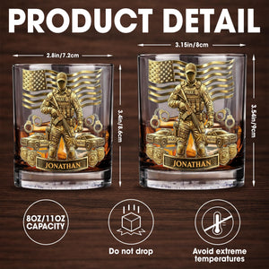 Celebrate Heroic Service With Police Officer Emblem and American Flag - Personalized Custom Whiskey Glass - OFC028_RWG