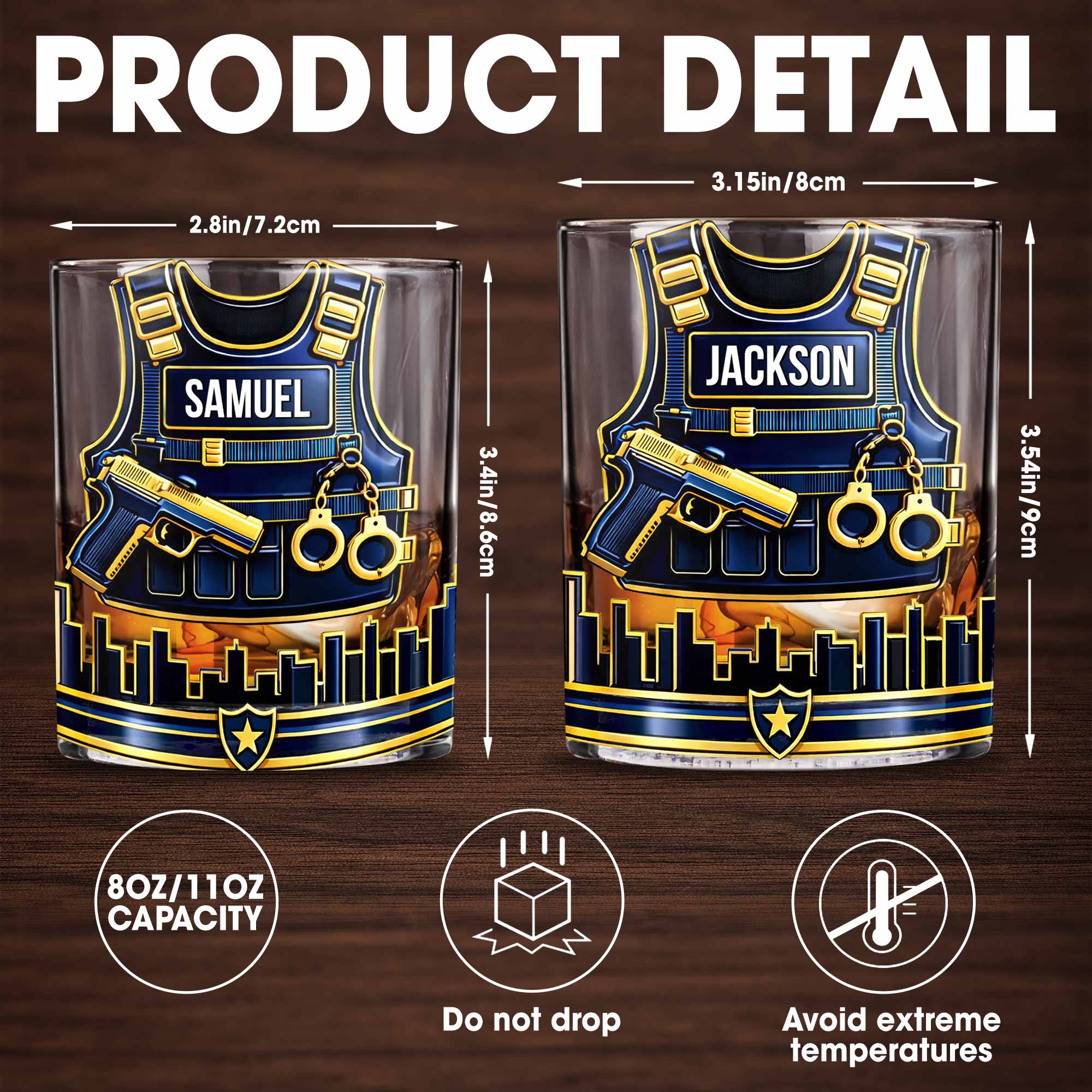 A Hero In Uniform Police Vest With Gun And Handcuffs - Personalized Custom Whiskey Glass - OFC061_RWG