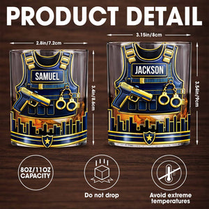 A Hero In Uniform Police Vest With Gun And Handcuffs - Personalized Custom Whiskey Glass - OFC061_RWG