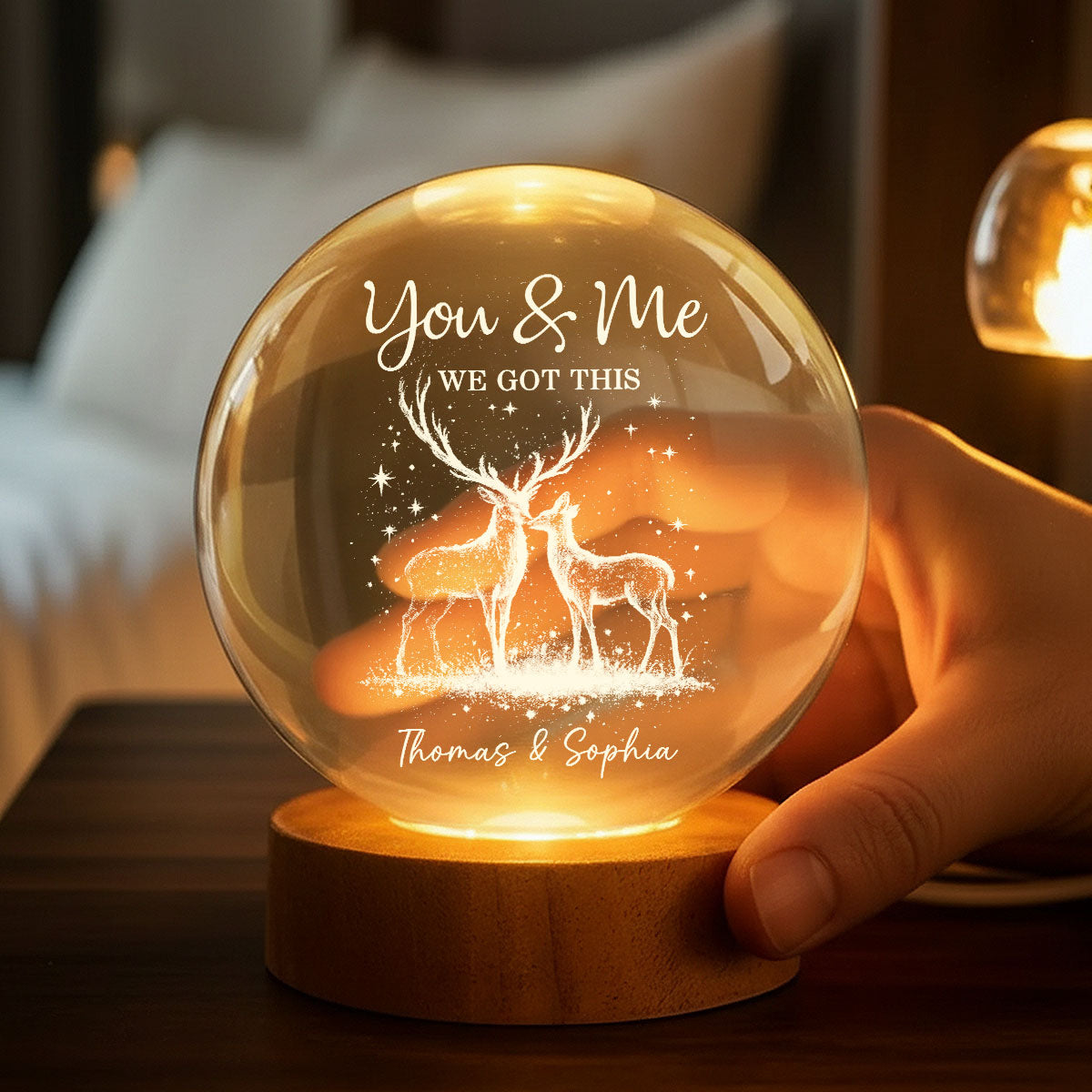 Eternal Love Deers Couple - Personalized Crystal Ball LED Night Light