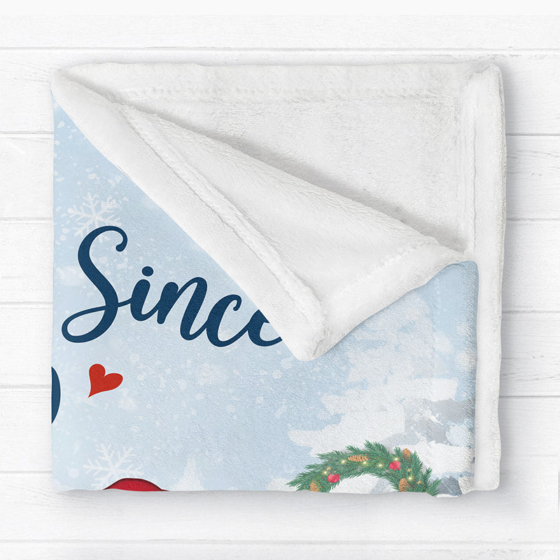 Christmas Doll Couple Sitting Gift For Him For Her - Personalized Fleece Blanket