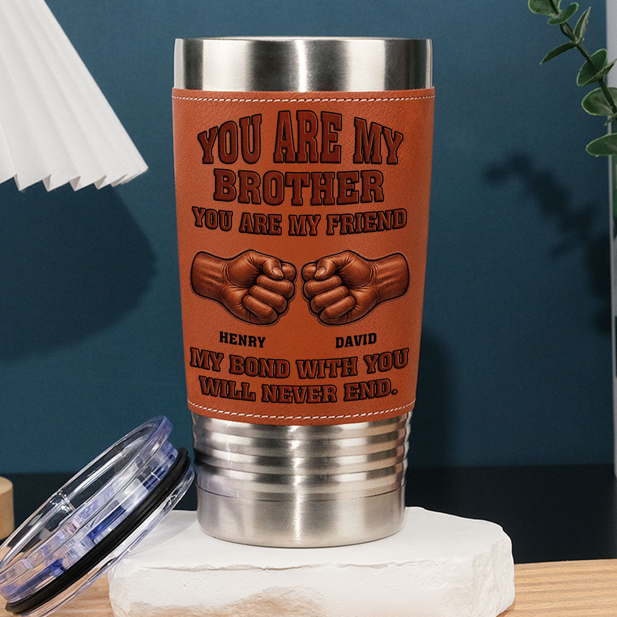 Soulmate Best Friend - Personalized Leather Tumbler - Christmas Gift For Brother