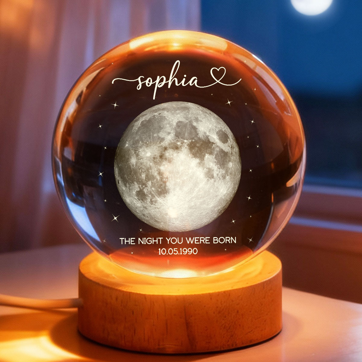 The Day You Were Born Custom Moon Phase by Date - Personalized Crystal Ball LED Night Light - Heartfelt Birthday, Just Because Gift for Loved Ones