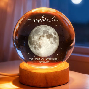 The Day You Were Born Custom Moon Phase by Date - Personalized Crystal Ball LED Night Light - Heartfelt Birthday, Just Because Gift for Loved Ones