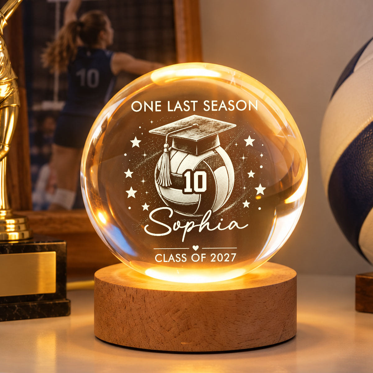 Senior Volleyball Player Graduation - Personalized Crystal Ball LED Night Light