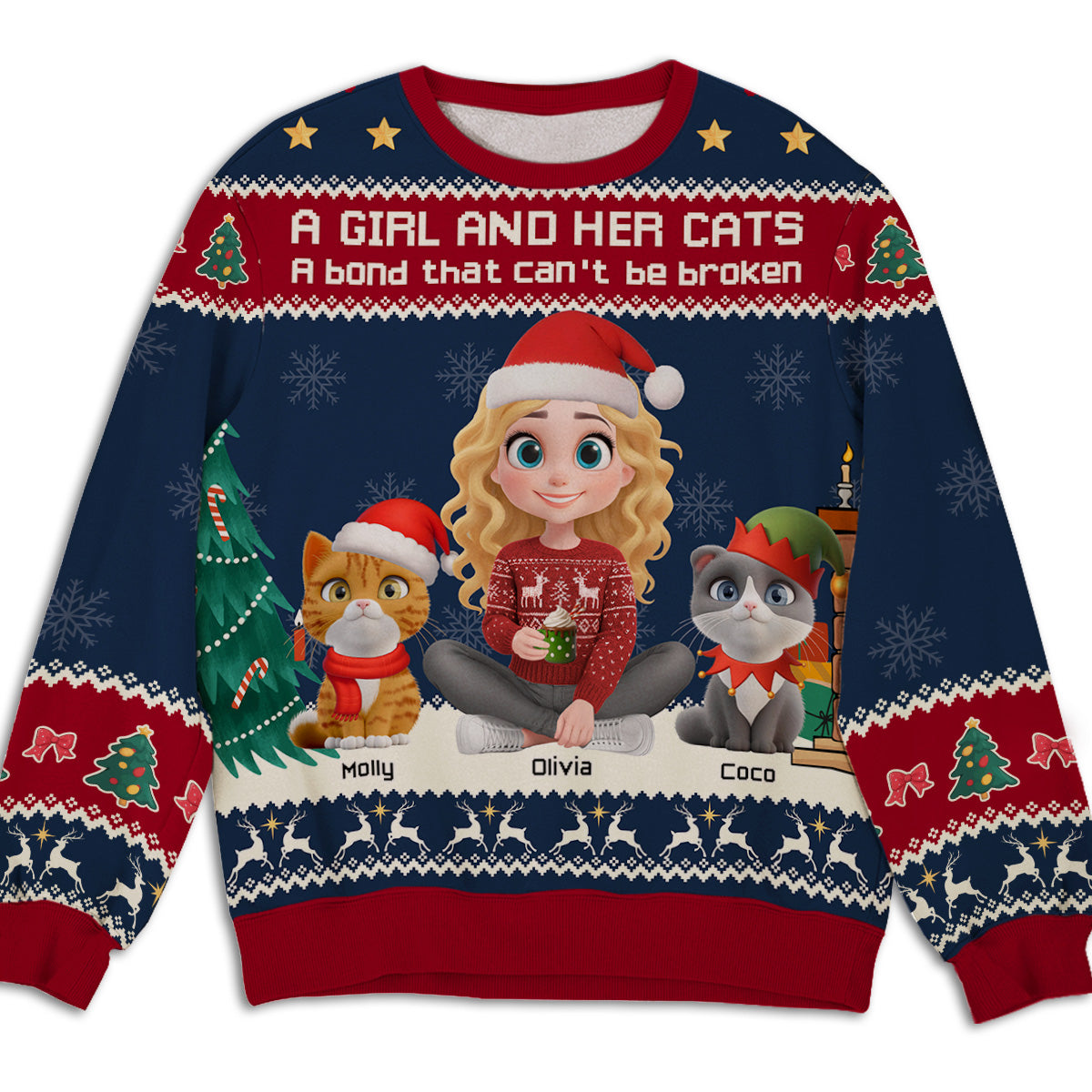 A Girl And Her Cat Christmas - Personalized All-Over-Print Sweatshirt