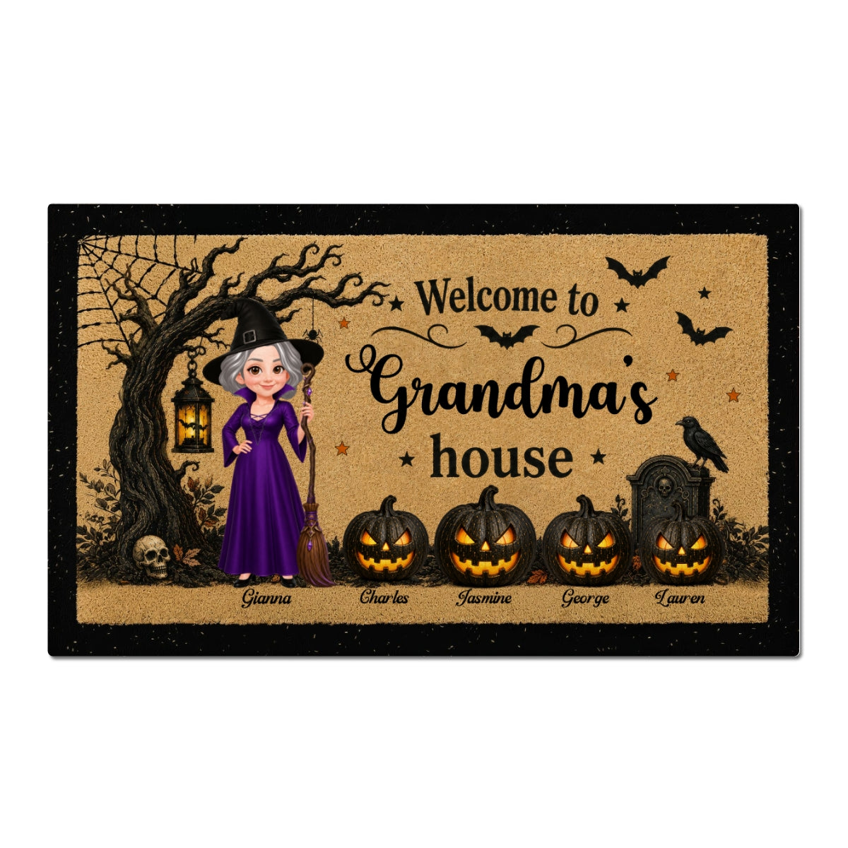 Welcome To Grandma House Grandma Wicth - Personalized Doormat - Halloween Decoration