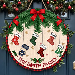 Our Family Custom Names Stocking Christmas Decor - Personalized Wood Sign