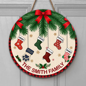 Our Family Custom Names Stocking Christmas Decor - Personalized Wood Sign