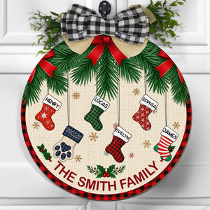 Our Family Custom Names Stocking Christmas Decor - Personalized Wood Sign