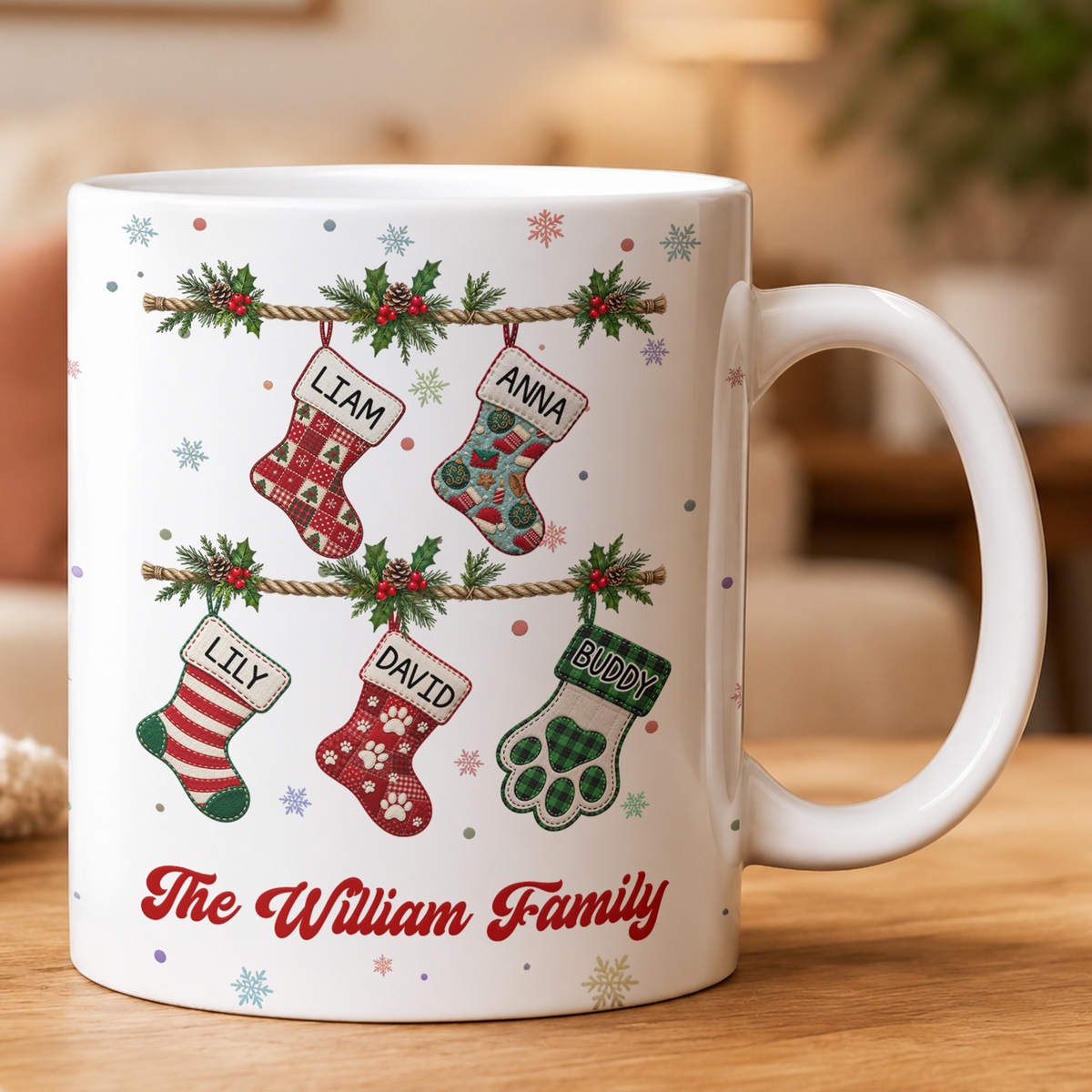 Our Family Patchwork Print Stocking - Personalized Mug — 2