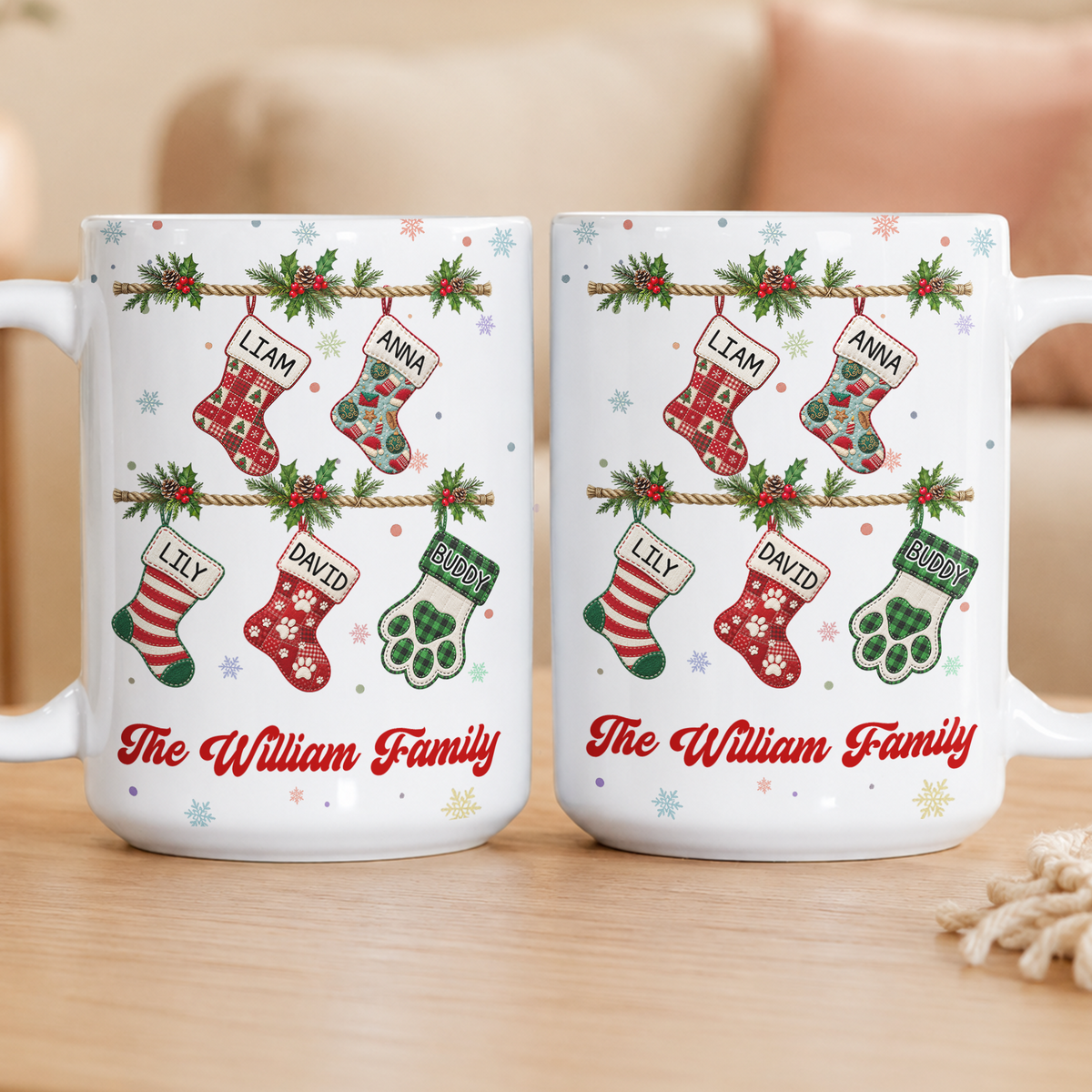 Our Family Patchwork Print Stocking - Personalized Mug — 4