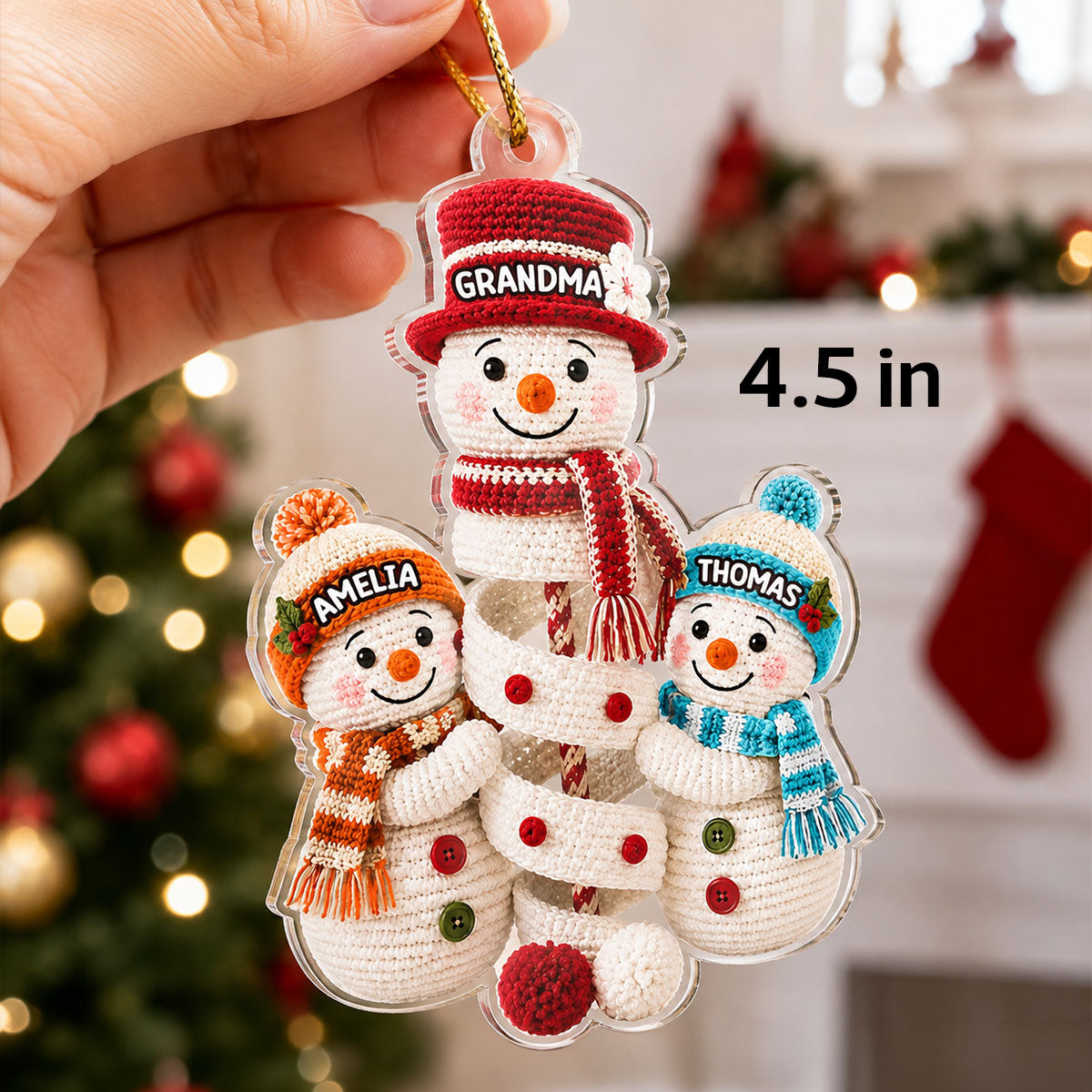 Cute Snowman Grandma & Grandkids Personalized Acrylic Ornament 2