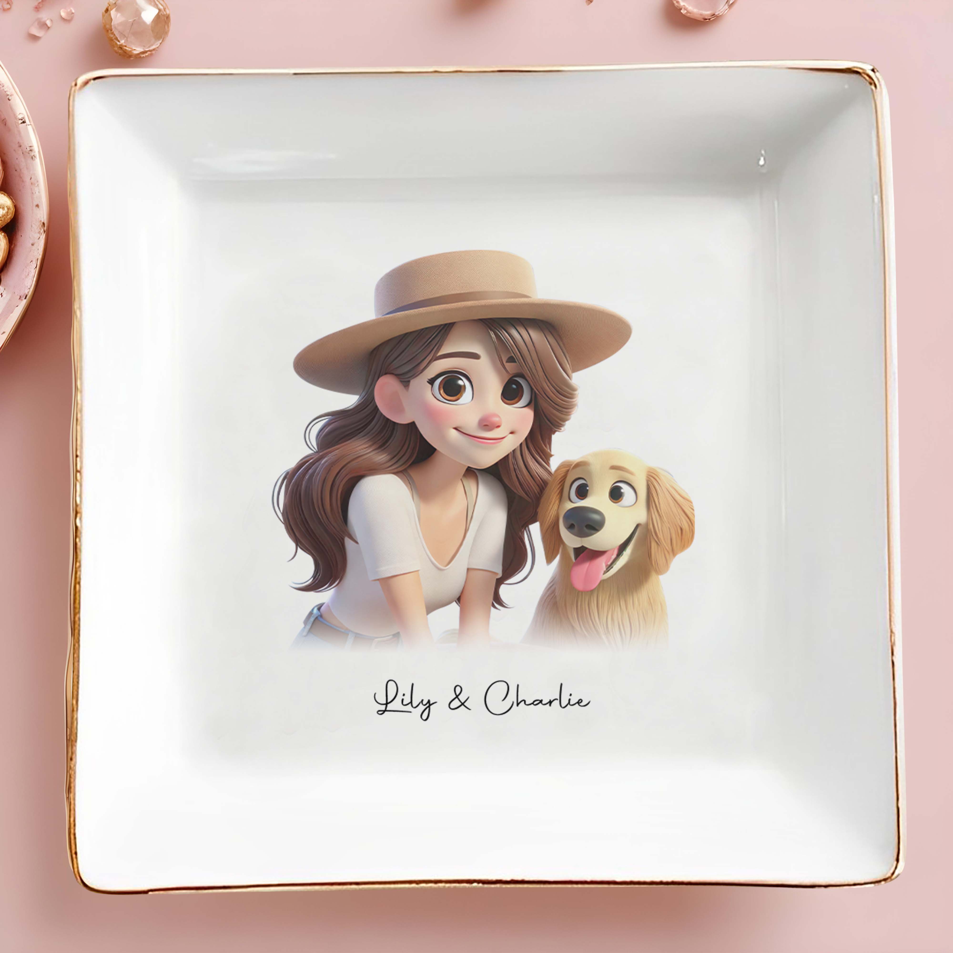 Cherish Every Moment With Your Pet In Cartoon Style - Personalized Custom Jewelry Dish - PET028_SCRD