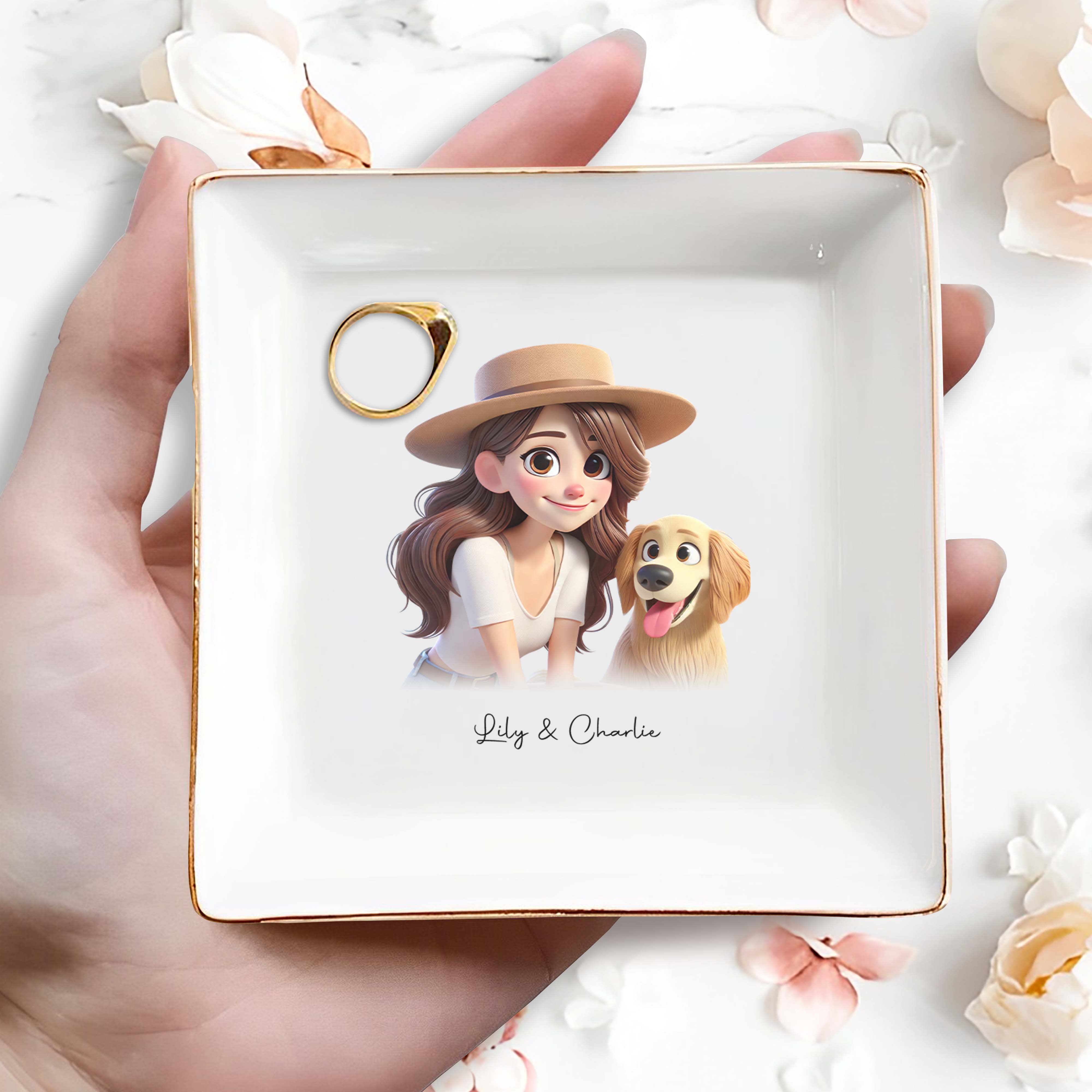 Cherish Every Moment With Your Pet In Cartoon Style - Personalized Custom Jewelry Dish - PET028_SCRD