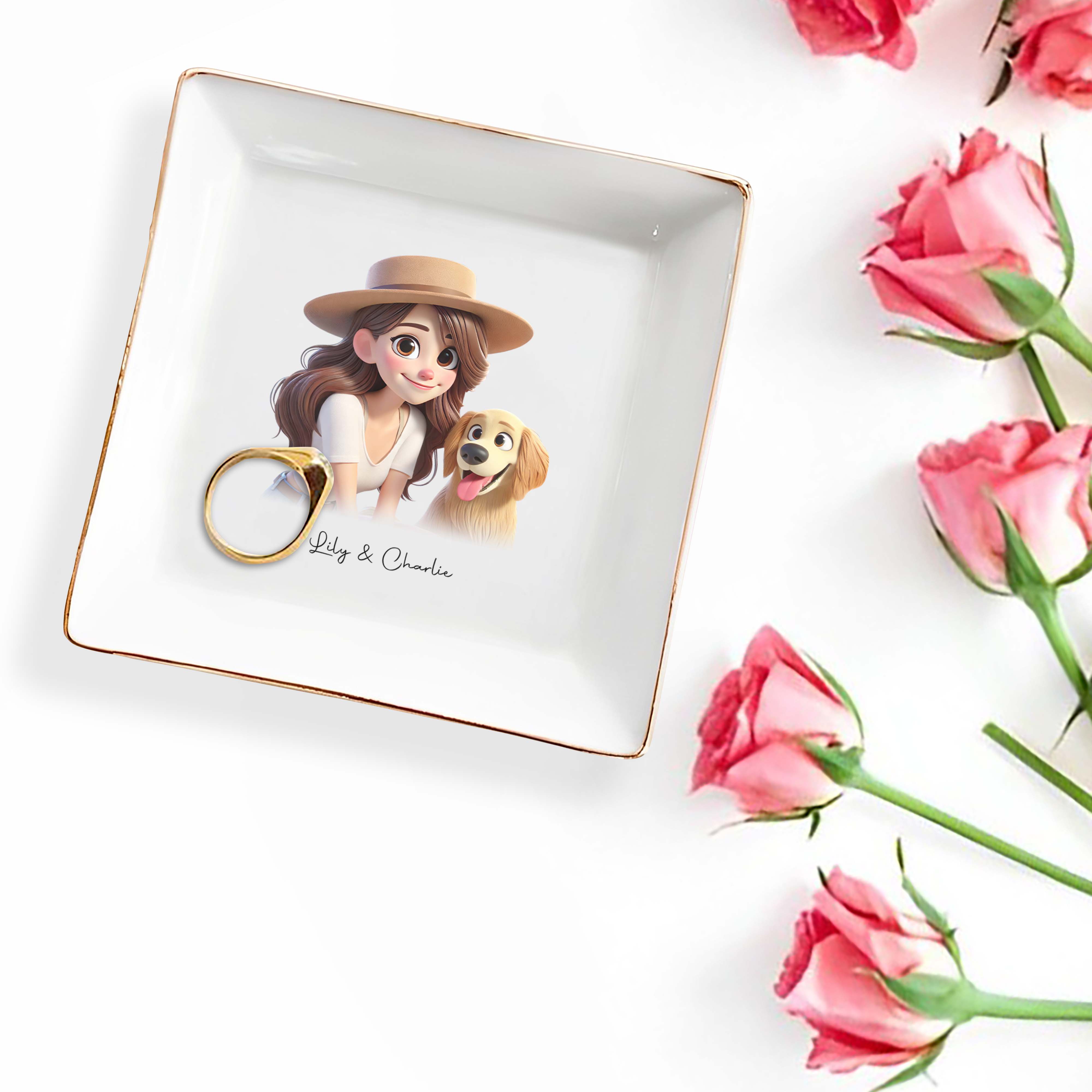 Cherish Every Moment With Your Pet In Cartoon Style - Personalized Custom Jewelry Dish - PET028_SCRD