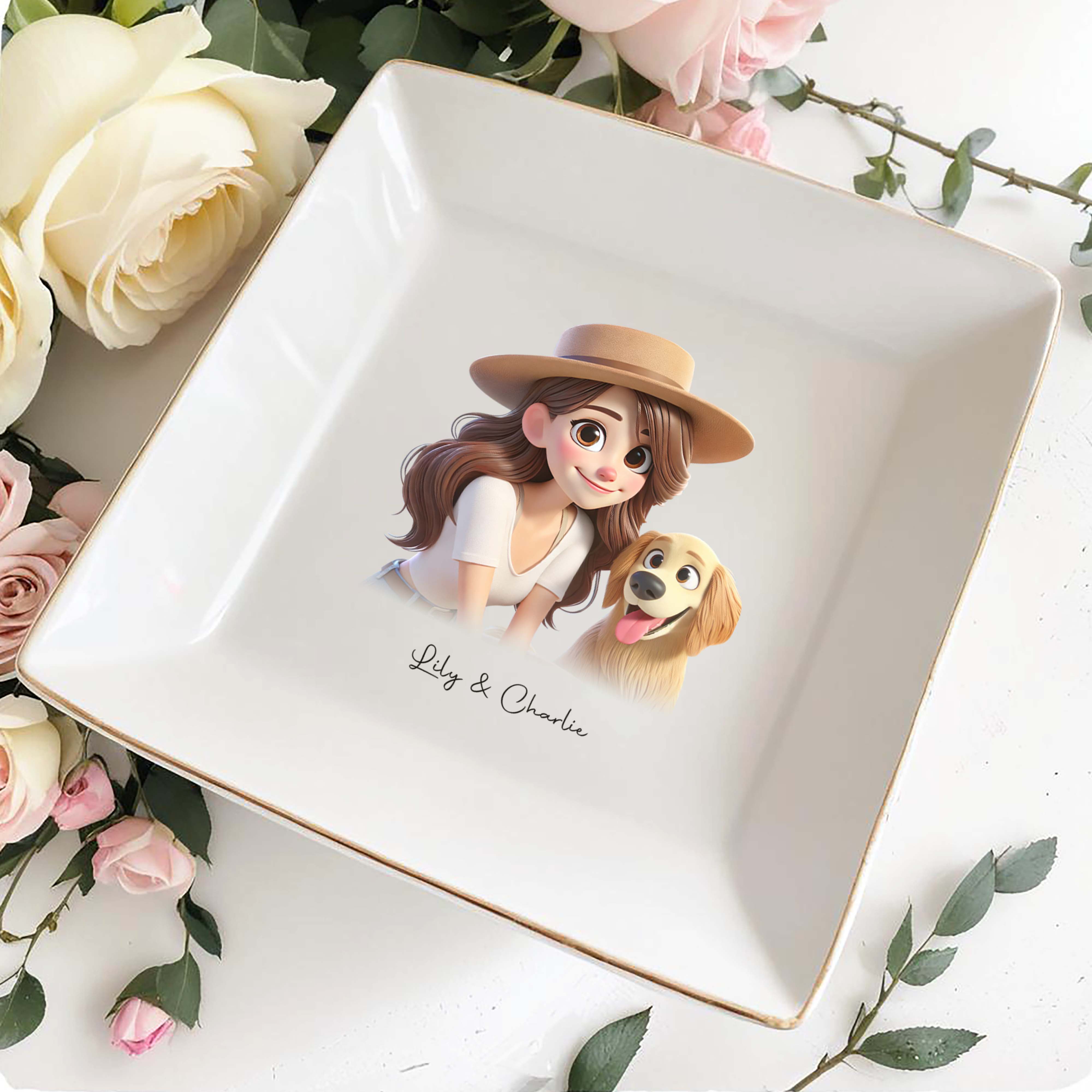 Cherish Every Moment With Your Pet In Cartoon Style - Personalized Custom Jewelry Dish - PET028_SCRD