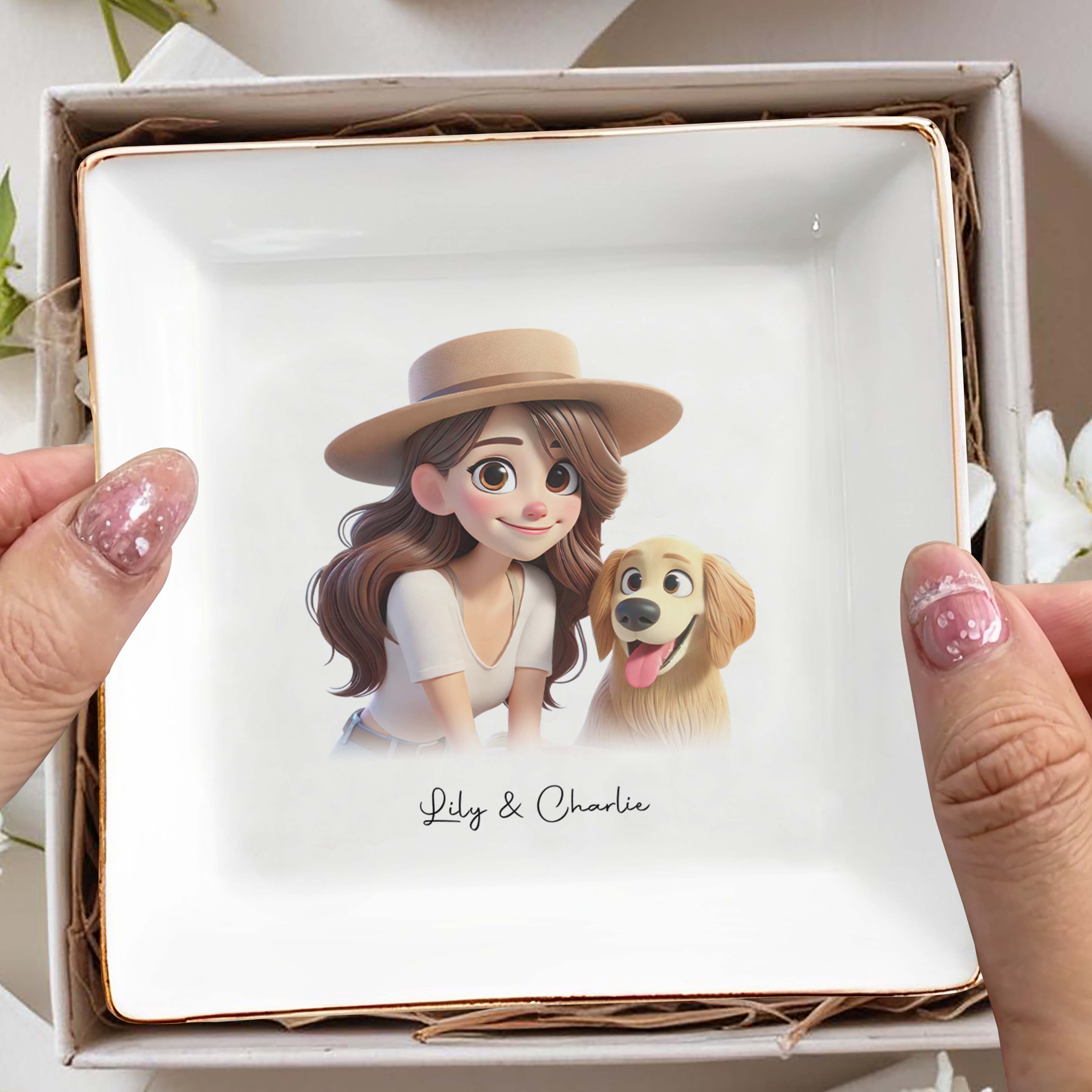 Cherish Every Moment With Your Pet In Cartoon Style - Personalized Custom Jewelry Dish - PET028_SCRD