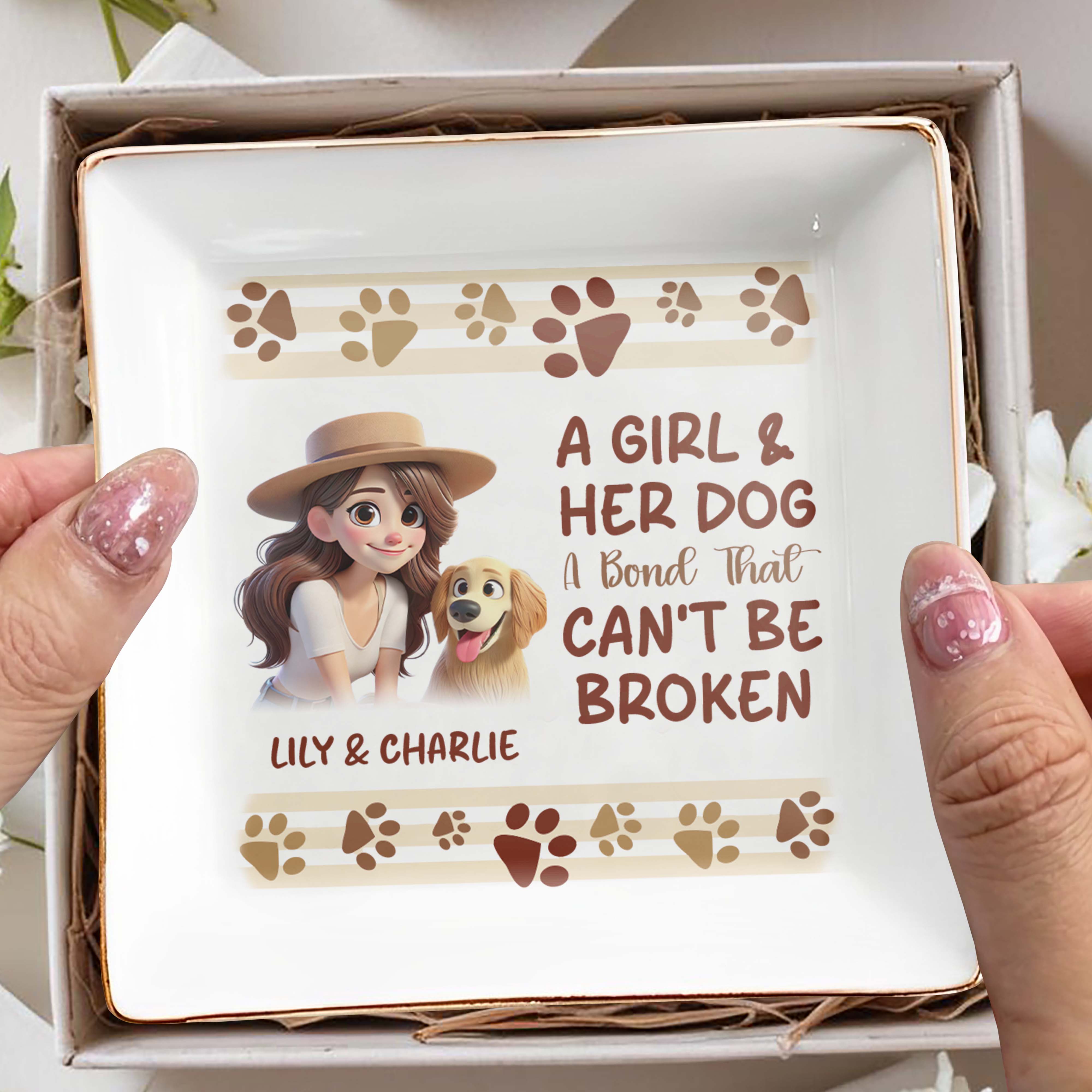 A Girl And Her Dog A Bond That Can't Be Broken - Personalized Custom Jewelry Dish - PET031_SCRD