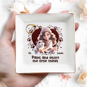 Paws And Enjoy The Little Things With Hearts And Bulldog - Personalized Custom Jewelry Dish - PET063_SCRD