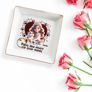 Paws And Enjoy The Little Things With Hearts And Bulldog - Personalized Custom Jewelry Dish - PET063_SCRD