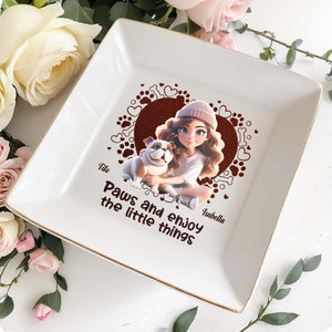 Paws And Enjoy The Little Things With Hearts And Bulldog - Personalized Custom Jewelry Dish - PET063_SCRD