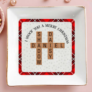 I Woof You A Merry Christmas With Festive Pet Name Tiles - Personalized Custom Jewelry Dish - PET072_SCRD