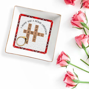 I Woof You A Merry Christmas With Festive Pet Name Tiles - Personalized Custom Jewelry Dish - PET072_SCRD
