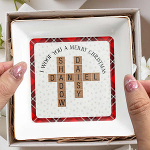 I Woof You A Merry Christmas With Festive Pet Name Tiles - Personalized Custom Jewelry Dish - PET072_SCRD