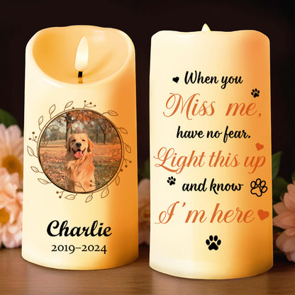 Miss Me Light Up Candle With Dog Photo And Paw Prints - Personalized Custom LED Candle - PET076_LECA