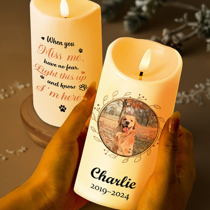 Miss Me Light Up Candle With Dog Photo And Paw Prints - Personalized Custom LED Candle - PET076_LECA