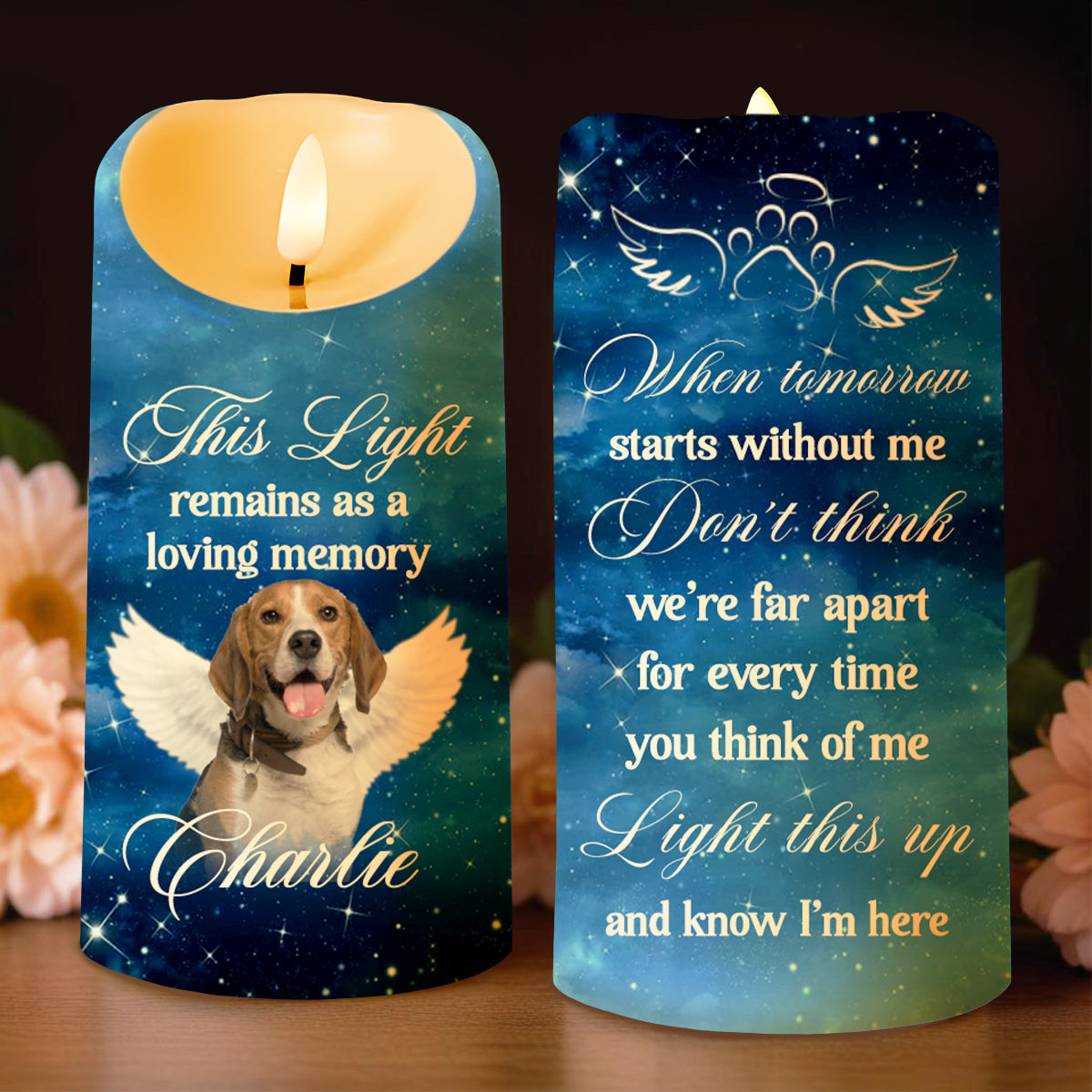 When Tomorrow Starts Without Me Memorial Candle With Dog And Stars - Personalized Custom LED Candle - PET077_LECA