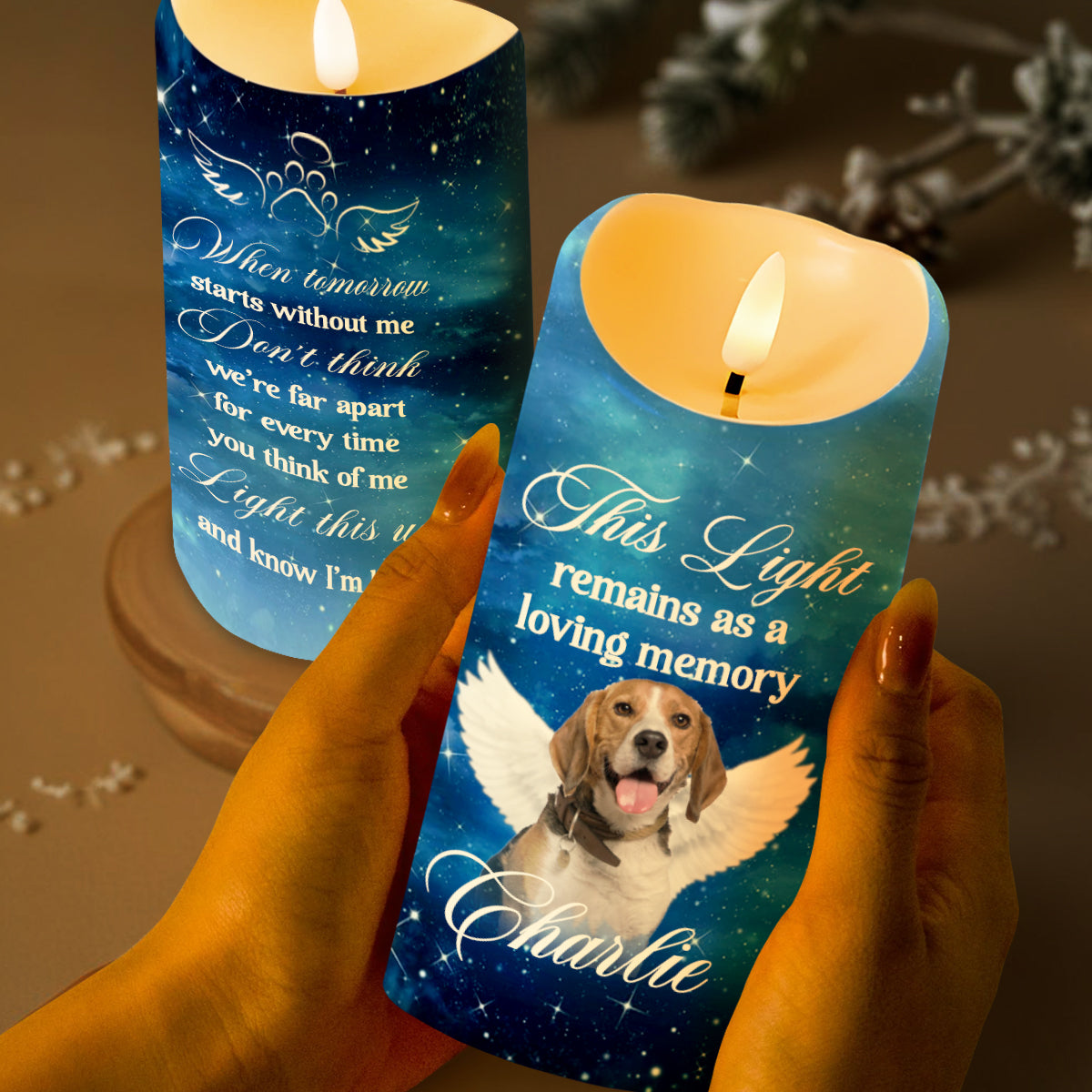 When Tomorrow Starts Without Me Memorial Candle With Dog And Stars - Personalized Custom LED Candle - PET077_LECA