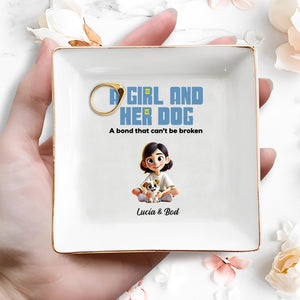 A Girl and Her Dog, Bond That Can't Be Broken Dish - Personalized Custom Jewelry Dish, Square Ceramic Dish - PET100_SCRD