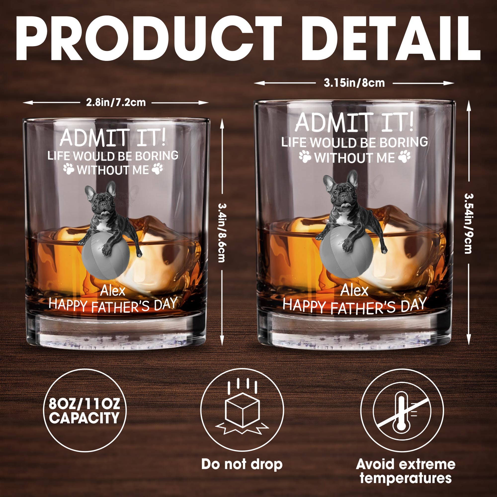 Admit It! Life Would Be Boring Without Me, Paw Prints And Dog - Personalized Custom Whiskey Glass - PET159_RWG