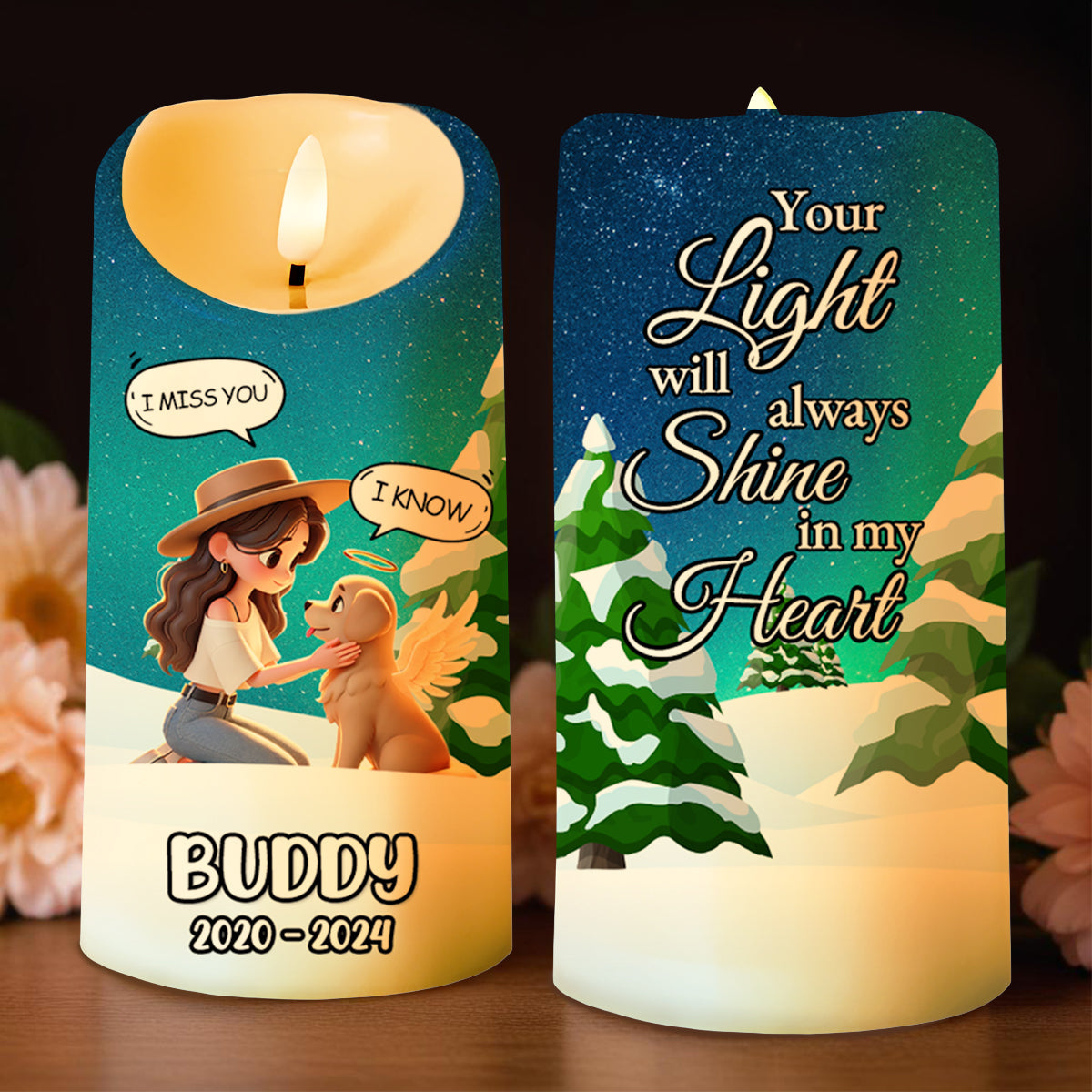 Your Light Will Always Shine in My Heart Woman and Dog - Personalized Custom LED Candle - PME007_LECA