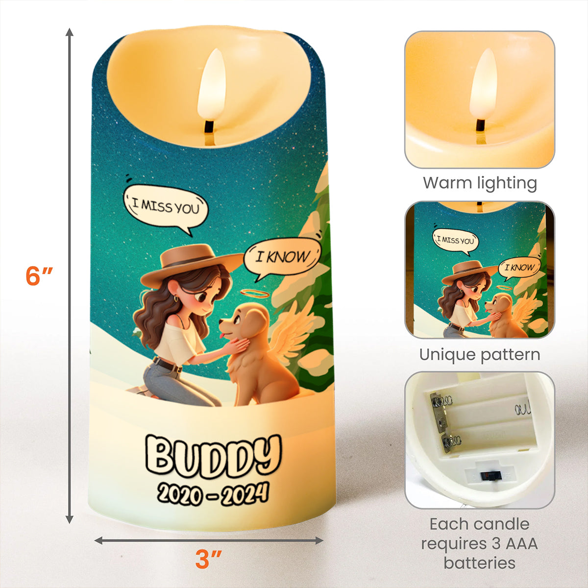 Your Light Will Always Shine in My Heart Woman and Dog - Personalized Custom LED Candle - PME007_LECA