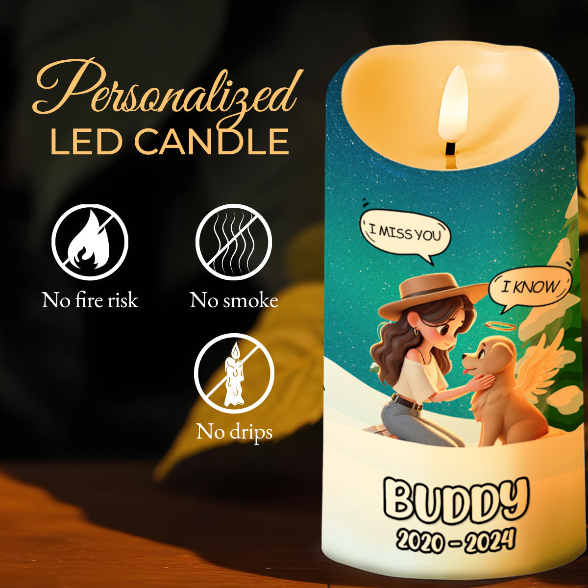 Your Light Will Always Shine in My Heart Woman and Dog - Personalized Custom LED Candle - PME007_LECA