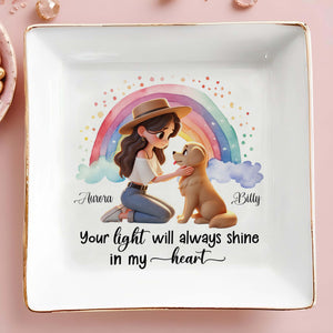 Girl And Her Pet Under Rainbow Shine In My Heart - Personalized Custom Jewelry Dish - PME011_SCRD