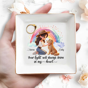 Girl And Her Pet Under Rainbow Shine In My Heart - Personalized Custom Jewelry Dish - PME011_SCRD