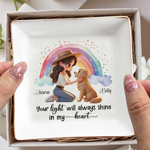 Girl And Her Pet Under Rainbow Shine In My Heart - Personalized Custom Jewelry Dish - PME011_SCRD