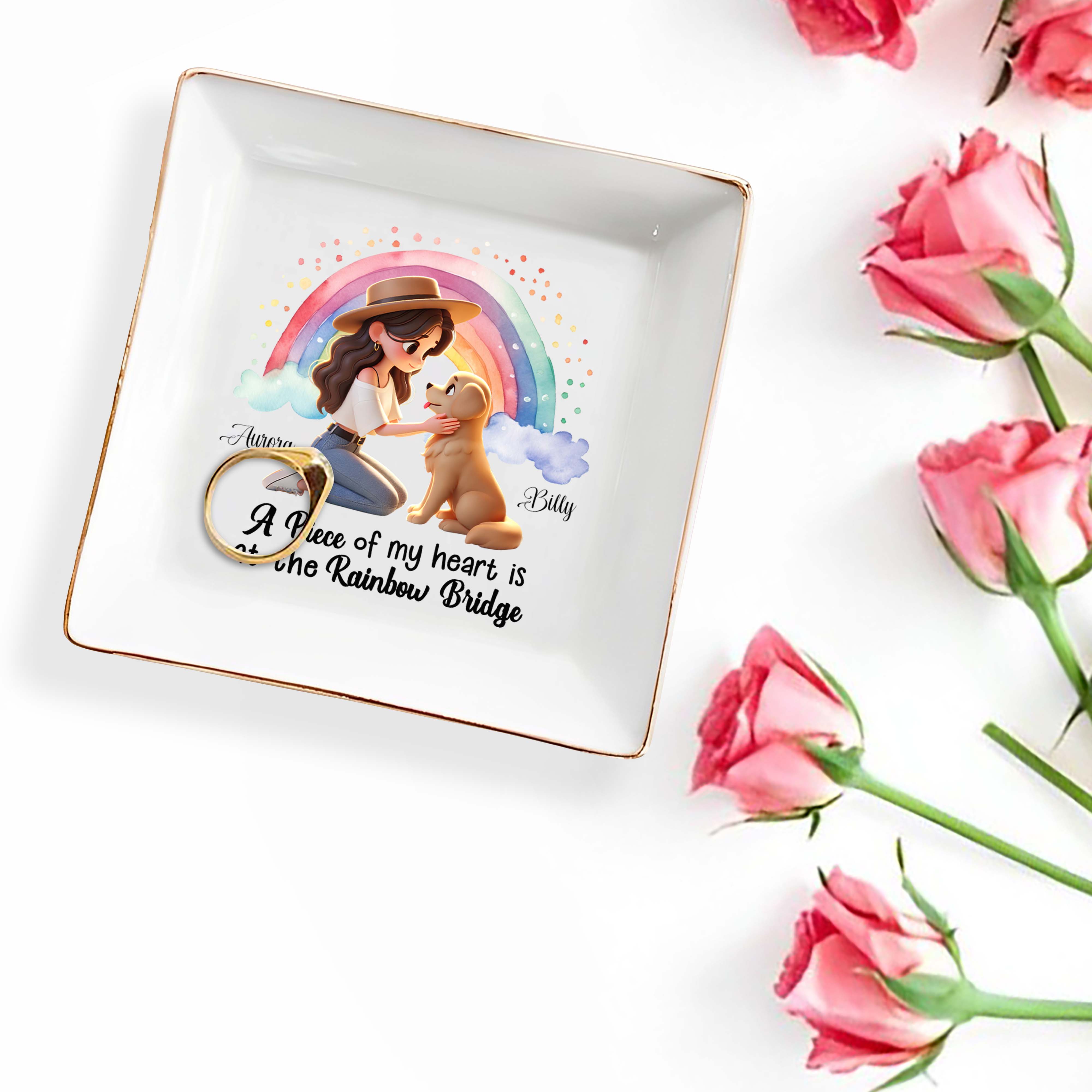 Rainbow Bridge Heartfelt Memorial For Beloved Pet - Personalized Custom Jewelry Dish - PME012_SCRD