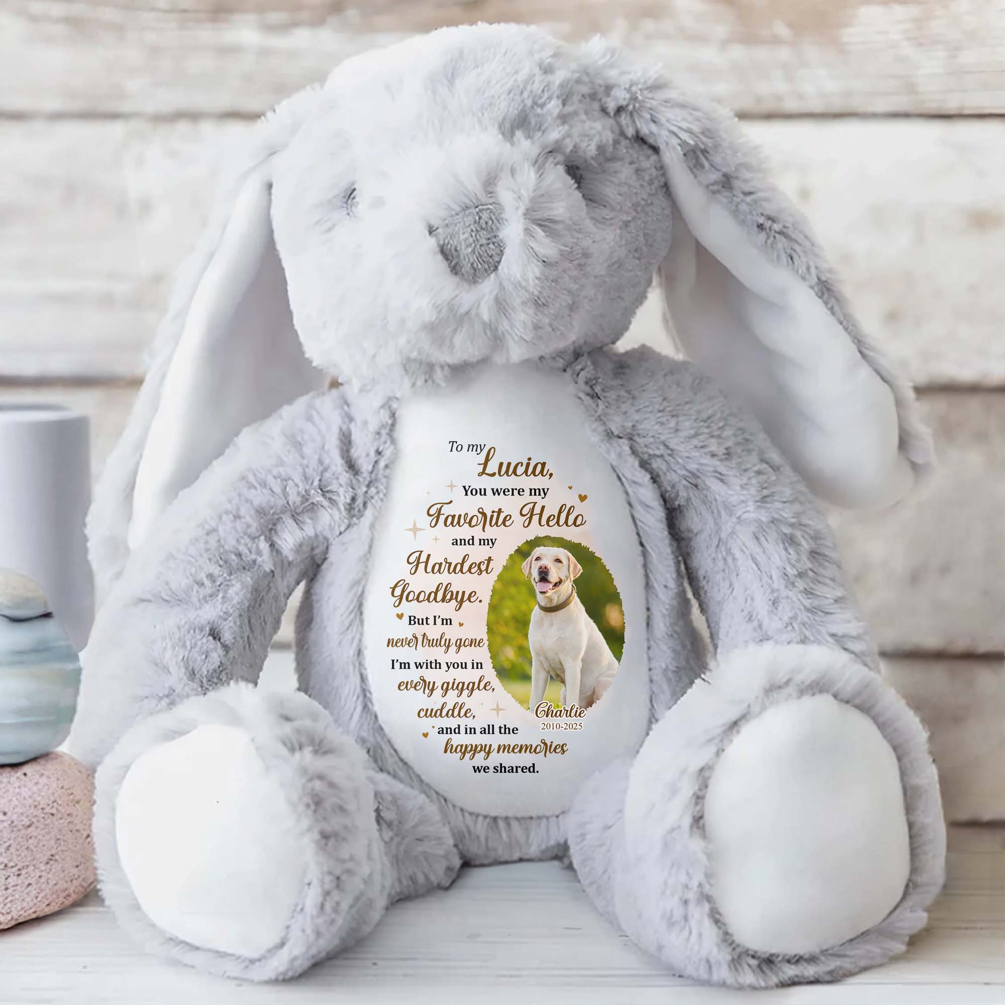 You Were My Favorite Hello, Stuffed Bunny And Dog - Personalized Stuffed Bunny - PME032_BUN