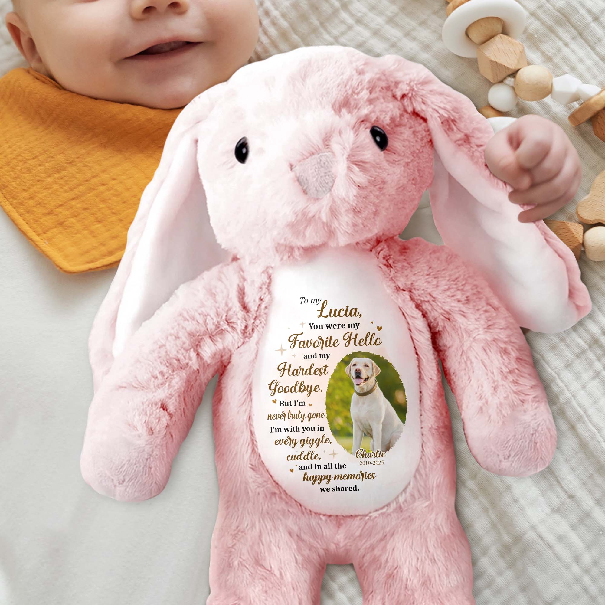 You Were My Favorite Hello, Stuffed Bunny And Dog - Personalized Stuffed Bunny - PME032_BUN