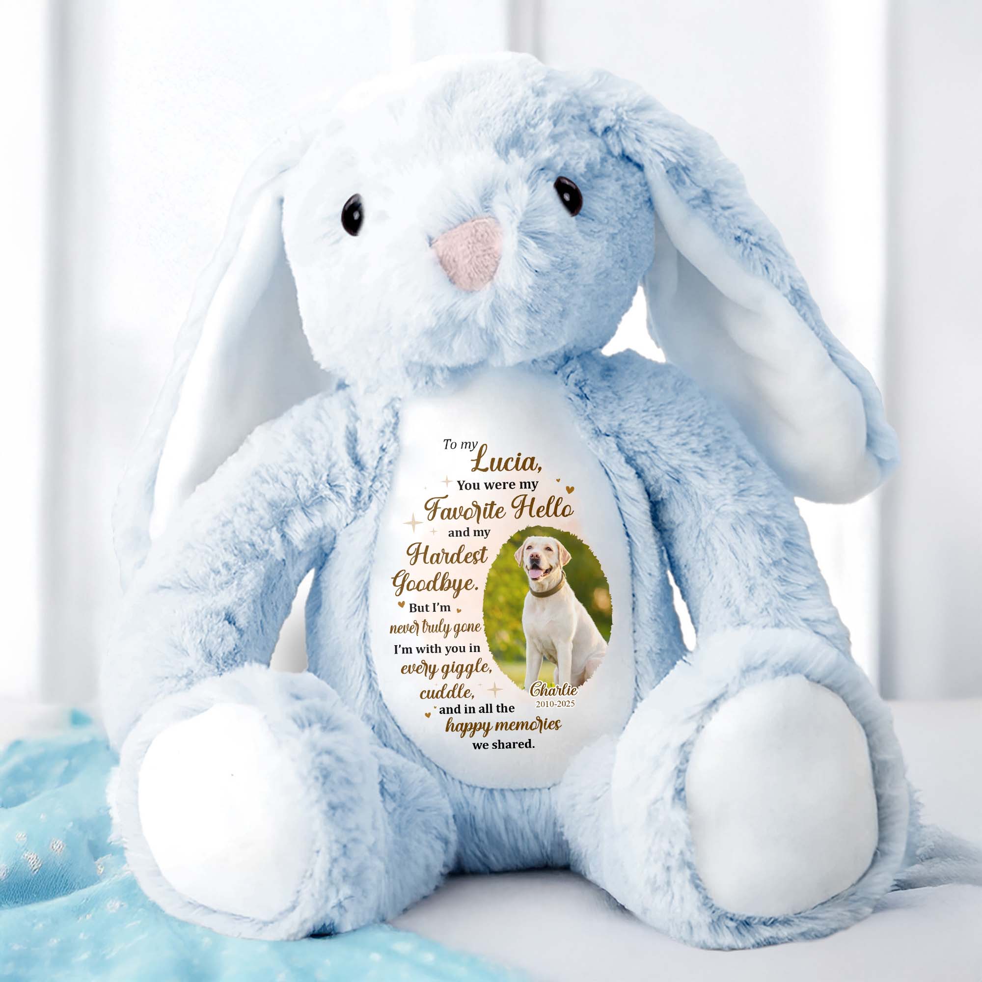 You Were My Favorite Hello, Stuffed Bunny And Dog - Personalized Stuffed Bunny - PME032_BUN