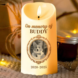 In Memory Of A Beloved Pet With Paw Prints And Photo - Personalized Custom LED Candle - PME079_LECA