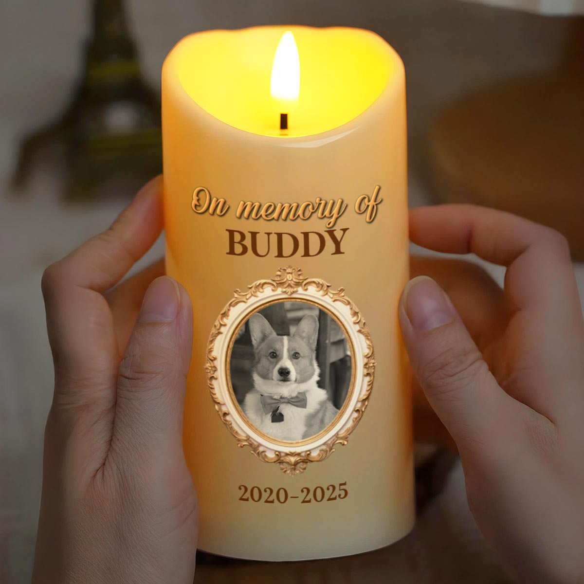 In Memory Of A Beloved Pet With Paw Prints And Photo - Personalized Custom LED Candle - PME079_LECA