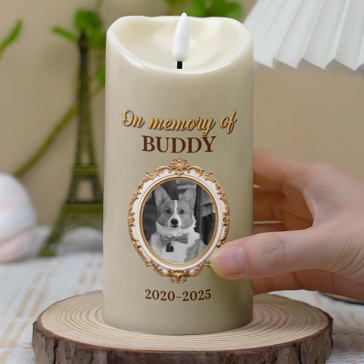 In Memory Of A Beloved Pet With Paw Prints And Photo - Personalized Custom LED Candle - PME079_LECA