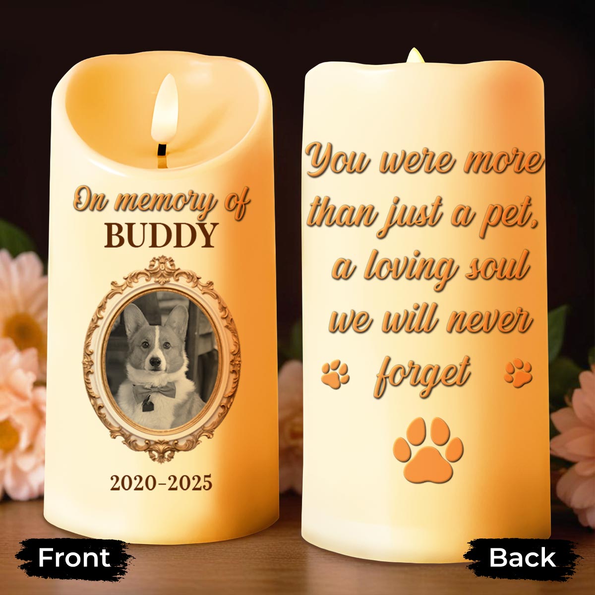 In Memory Of A Beloved Pet With Paw Prints And Photo - Personalized Custom LED Candle - PME079_LECA